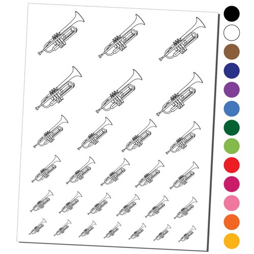 Trumpet Brass Musical Instrument Temporary Tattoo Water Resistant Fake Body Art Set Collection - Black (One Sheet)