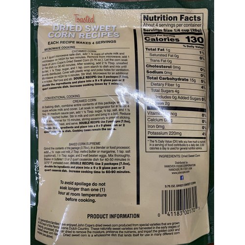 John Cope's Toasted, Dried Sweet Corn To Make Gourmet Baked Corn Dish (Includes Recipes), 3.75 Oz. (Pack of 4)
