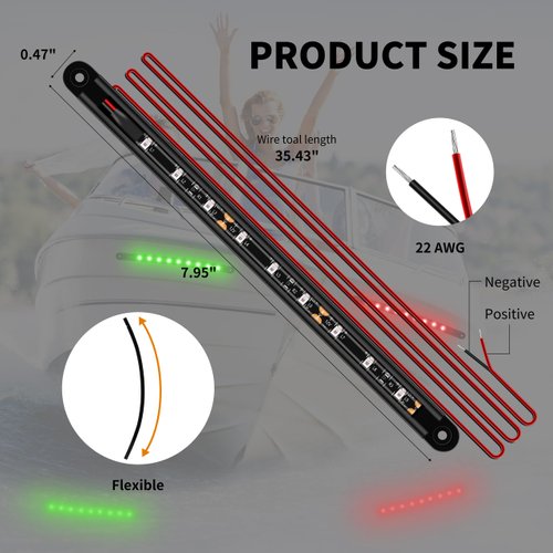 RVZONE Boat Navigation Lights, Navigation Lights for Boats Led, Boat Lights for Night Fishing, Boat Red and Green Bow Lights, Deck Lights for Marine, Yacht, Kayak, Bass Boat, Pontoon Boat