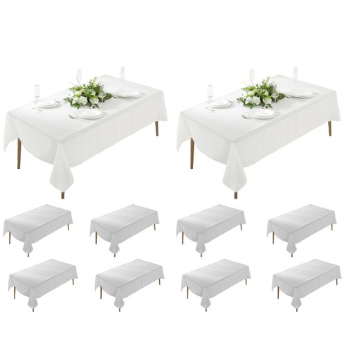 Craft And Party 10 Pack Rectangle Tablecloth, 60 x 102 Inch White Tablecloth, 8ft Rectangle Table Cloth, Polyester Fabric Washable Tablecloth for Home, Party, Wedding or Restaurant Use.