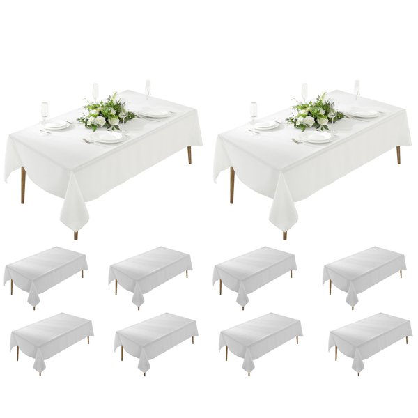 Craft And Party 10 Pack Rectangle Tablecloth, 60 x 102 Inch White Tablecloth, 8ft Rectangle Table Cloth, Polyester Fabric Washable Tablecloth for Home, Party, Wedding or Restaurant Use.