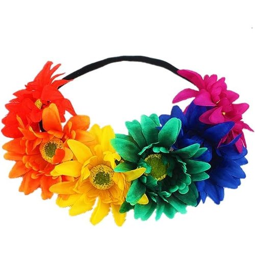 AZMONADIO Rainbow Sunflower Headband Gay Pride Stuff Accessories Women Girls Rose Flower Crown Bandana for LGBTQ Bisexual Pride Party Supplies