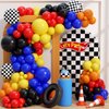 HKYOOD 160Pcs Race Car Balloon Garland Arch Kit - Car Wheels Checkered Balloons 18 12 10 5 Inch Different Size Balloons for Racing Car Two Fast 2nd Monster Theme Birthday Party Decorations Supplies