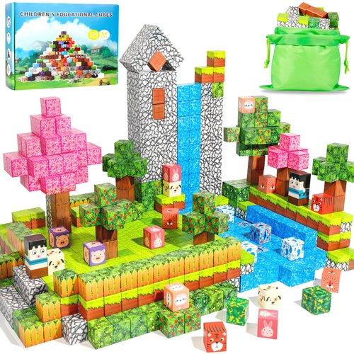Hazms Magnetic Blocks 128Pcs Magnetic Building Blocks, Kids Toys for Boys and Girls Age 3+, Educational Sensory Magnetic Blocks Toys for Kids Birthday Gift