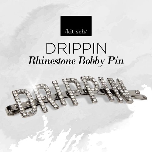 Kitsch DRIPPIN Rhinestone Bobby Pin for Hair - Non-Slip Decorative Hair Pin with Bold Text | Kitsch Collaboration with Justine Marjan | Hairpin | Fancy Bobby Pin for Women's Hair, 1pc