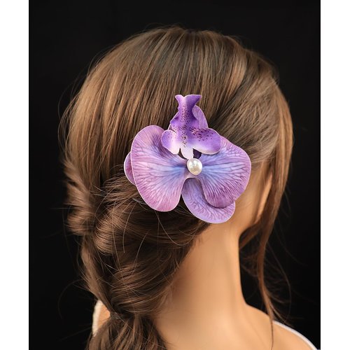 Yheahin 2pcs Flower Hair Clips Boho Orchid Hair Clips Artificial Phalaenopsis Hair Barrettes Bridal Hawaiian Beach Party Hair Accessories for Women (Purple)