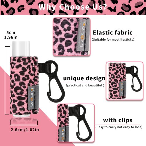 Likesing Lip Balm Holder Keychain, 3Pack Chapstick Keychain with Clip On for Backpacks, Sports bottles, Tight-Knit Elastic Lipstick Sleeve Holder Gifts for Friends Women Girls (Leopard Print)