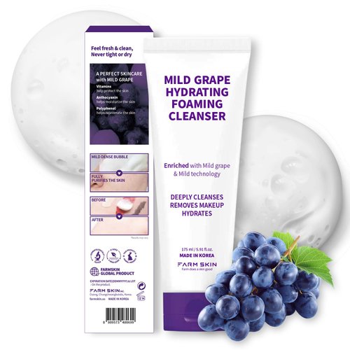 FARMSKIN Freshfood For Skin Mild Greape Hydrating Foaming Cleanser (5.9fl.oz, 175ml) - Forming Facial Cleanser/Makeup Remover Foaming Cleanser/Deep Cleansing/Non-Irritating/Korean Skin Care