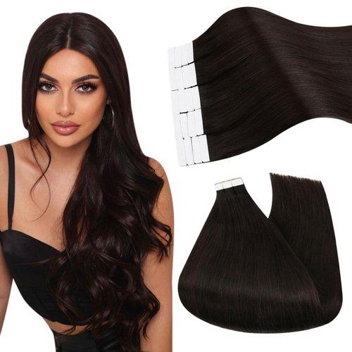 Ugeat Tape in Real Human Hair Extensions Dark Brown Seamless Tape in Extensions Skin Weft Double Sided Brown Tape in Hair Extensions Remy Human Hair Thick Ends 20Inch 20pcs 50G