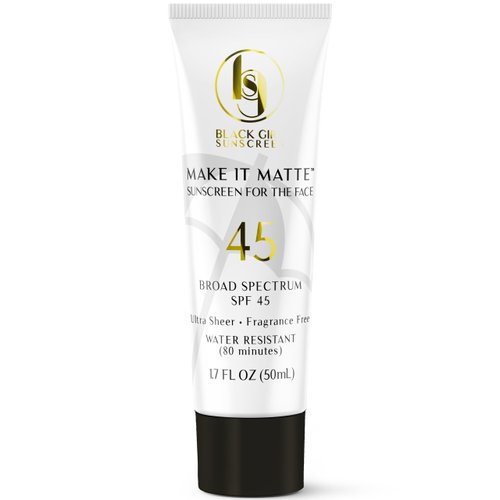 BLACK GIRL SUNSCREEN Make It Matte SPF 45 - Clear Face Sunscreen - No White Residue, Broad Spectrum, Matte Finish, Vegan (Ships with Black or Gold Cap)