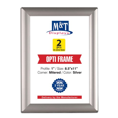 DisplaysMarket 8.5x11 Snap Frame for Wall Mount, Opti Frame, 1 inch Profile- Silver, 1