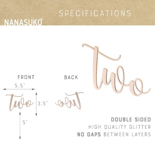 NANASUKO 2nd Birthday Cake Topper - Two - Double Sided Rose Gold Glitter - Premium Quality Made in USA