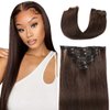 Clip In Hair Extensions Real Human Hair Dark Brown Hair Extensions For Women 7pcs Per Set with 16 Clips 100% Remy Virgin Human Hair Clip In Extensions Double Weft Clips Straight Soft Hair 18inch