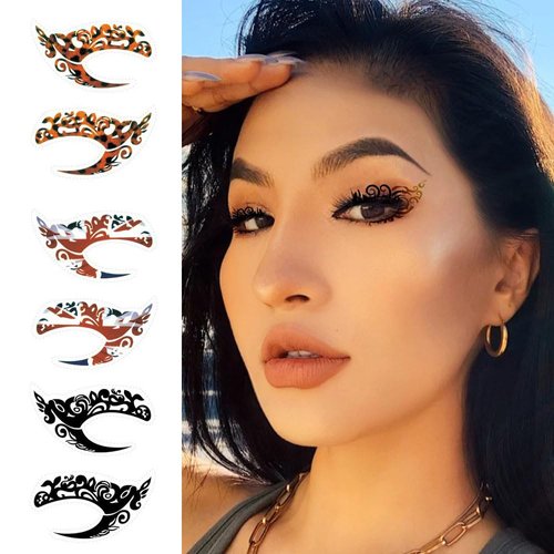 10 Sheets Eyeshadow Face Tattoo Stickers for Women's Makeup, Waterproof Transfer Lace Eye Shadow Eyeliner Tattoos for Halloween Christmas Stage Masquerade Party