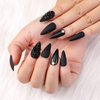 Artquee 24pcs Press on Nails Black Medium Long Almond Stiletto Matte Mixed Glossy Fake Nails False Tips Manicure for Women Including 2pcs 3D Rhinestones Nails and 2pcs Gold Nail Studs