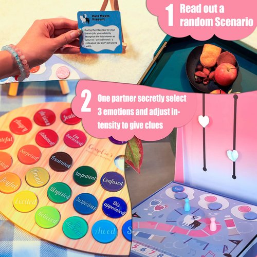 Feelings Palette – Couple Games for Date Night Ideas - Intimacy Relationship - Conversation Starters and Deep Connection Board Game - Question Card Games for 2 Players, Romantic Couple Gifts