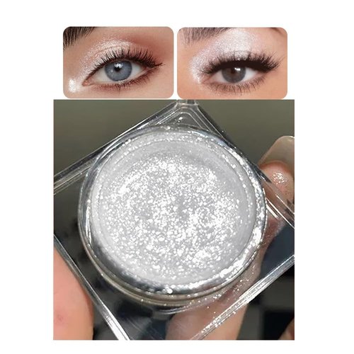HHLTOH Sparkle White Shimmer Single Eyeshadow, Korean Eye Glitter Makeup, Glitter Eyeshadow Palette, Smooth & Blendable Single Shade Metallic Pigmented，Talc, Paraben & Cruelty Free