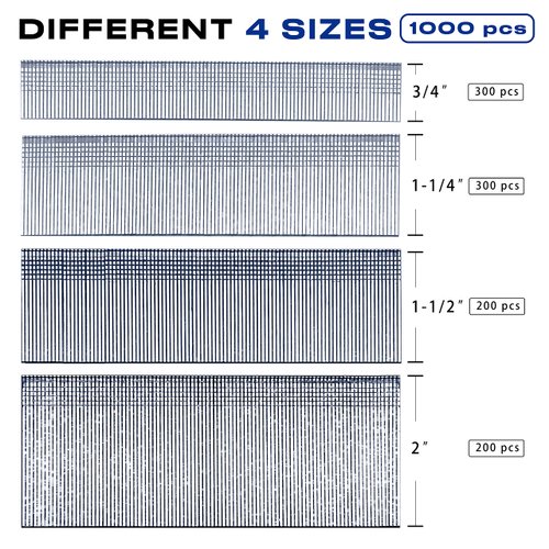 SimCos 18 Gauge Brad Nails 4 Sizes (2",1-1/2",1-1/4",3/4") Galvanized 18 GA Nail Gun Nails Assorted and Small Finishing Nails for Pneumatic, Electric Brad Nailer (Assembly 1000)