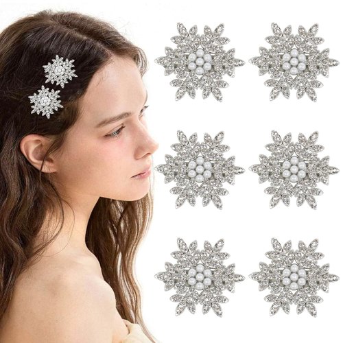 Snowflake Hair Clips for Women Rhinestone Hair Clips Silver Mini Pearl Hair Clip Christmas Wedding Bridal Party Hair Accessories, 6 PCS