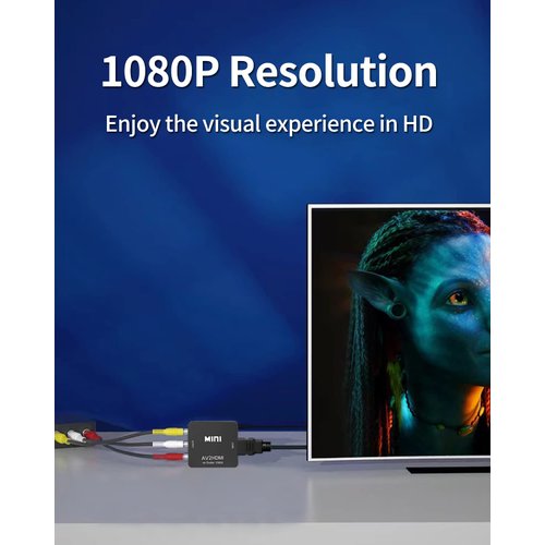 RCA to HDMI Converter, RCA to HDMI Adapter, 1080P Mini RCA Composite CVBS AV to HDMI Video Audio Converter Adapter Support PAL/NTSC for N64 Wii PS2 PS3 Xbox VHS - with HDMI Cable