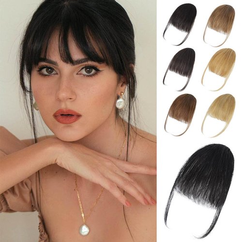 Lommel Clip in Bangs-100% Human Hair Bangs,Natual Black Fake Bangs for Women Wispy Bangs Hair Clip Hair Extensions Clip on Air Bangs Hairpieces with Temples for Daily Wear (Natual Black)