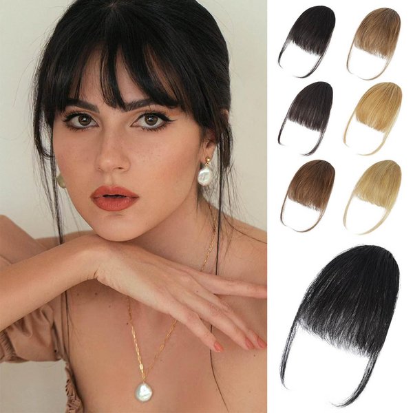Lommel Clip in Bangs-100% Human Hair Bangs,Natual Black Fake Bangs for Women Wispy Bangs Hair Clip Hair Extensions Clip on Air Bangs Hairpieces with Temples for Daily Wear (Natual Black)