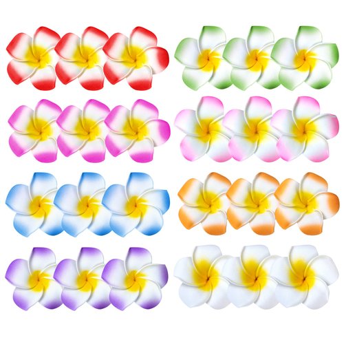 24 Pack Hawaiian Flower Hair Clips, 2.5 Inch Plumeria Foam Hair Accessories Clip for Women, Hawaii Tropical Party Decorations, Beach Pool Vacation Outfit, Luau Party Supplies favors, Bridal Wedding