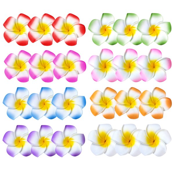 24 Pack Hawaiian Flower Hair Clips, 2.5 Inch Plumeria Foam Hair Accessories Clip for Women, Hawaii Tropical Party Decorations, Beach Pool Vacation Outfit, Luau Party Supplies favors, Bridal Wedding