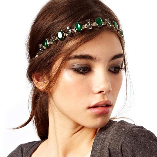 Otyou Gold Plated Chain Bridal Headbands Green Crystal Wedding Belt Jewelry Beads Strips Bridal Wedding Headwrap Bride Accessory Hair Head Band Elastic Headdress (Green)
