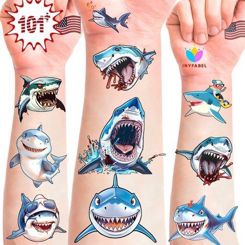 101+ Shark Temporary Tattoos – Printable, Waterproof Fake Tattoos for Kids, Girls, Boys, Teens & Adults – Ideal for Birthday Parties, Decorations (A)