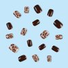 Short Square Press on Nails Fall Fake Nails Brown False Nails with Leopard Autumn Acrylic Nails Cute Stick on Nails Full Cover Glossy Artificial Nails for Women Girls Thanksgiving Nail Decoration