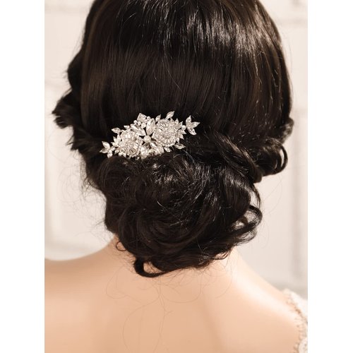 Missgrace Bride Wedding Prom Side Hair Comb Crystal Rhinestones Flower Hair Comb Clips Bridal Hair Accessories Hair Piece for Women and Girls (Silver)