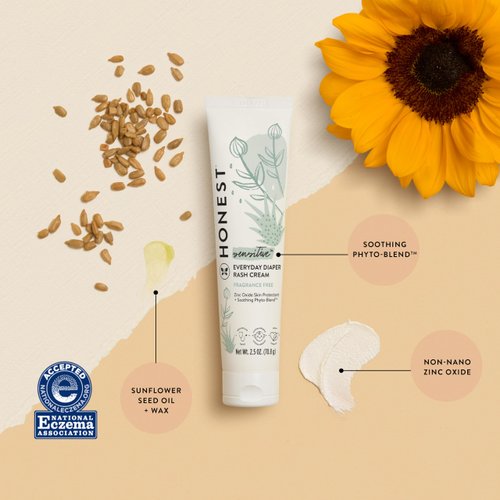 The Honest Company Hypoallergenic Diaper Rash Cream | Moisturizing + Calming Zinc Oxide Ointment | NEA Recognized, Cruelty Free | 2.5 oz