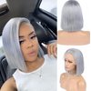Msviki Silver Grey Bob Lace Front Wig Human Hair Pre Plucked With Baby Hair 13x4 Frontal Lace Wig HD Transparent Lace Wigs For Women Brazilian Hair 10inch 180% Density