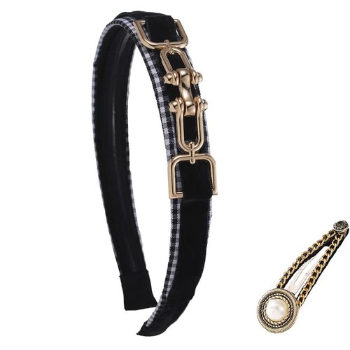 Sinalty Black Thin Headbands Fashion Hairbands with Pearl Hair Clips Link Chain Handmade Head Band for Women (Trendy)