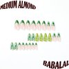 BABALAL Press on Nails Medium Fake Nails Almond Glue on Nails Acrylic Nails Green Swirl Stick on Nails 24Pcs Stiletto Nails for Women and Girls
