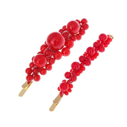 Numblartd 2Pcs Handmade Red Artificial Pearl Gold BB Hairpin Barrettes Hair Clips Pins for Wedding Bridal Bridesmaid - Sweet Fashion Alloy Side Clamp Hair Accessories for Women