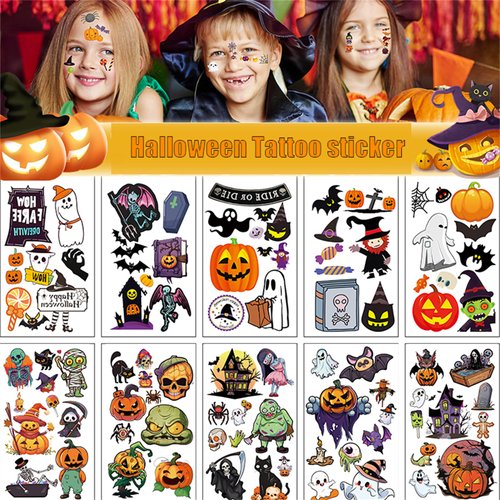 20 Sheets Halloween Temporary Tattoos Stickers Witch Tattoos Stickers Birthday Themed Party Supplies Decoration Favors Cartoon Cute Sticker for Kids Boys Class Prizes Carnival Christmas Rewards
