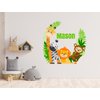 Jungle Animals Custom Name Wall Decal - Baby Safari Animals Series Theme Wall Art Decal - Wall Decal for Nursery Bedroom playroom Decoration (Wide 15"x13" Height)