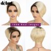 DÉBUT Human Hair Pixie Wig Side Part Lace Front Wigs with Side Fringe Swept Bangs Short Pixie Cut Wig Ombre Brown to 613 Dark Roots with Blonde