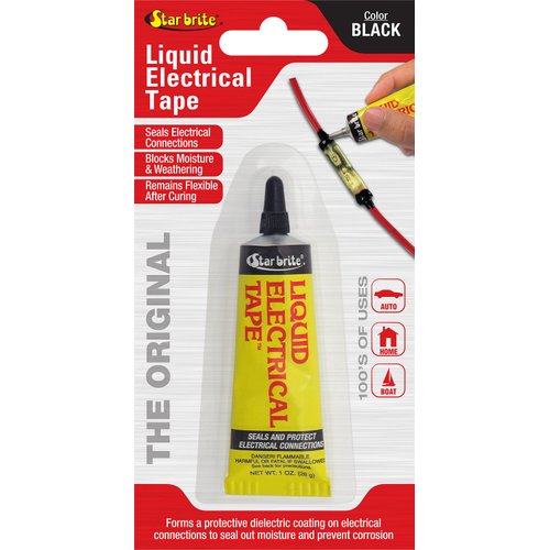 STAR BRITE Liquid Electrical Tape, Black -1 OZ Tube with Precision Applicator Tip - Superior Adhesion & Flexible Protection for Frayed Cables, Terminals & Electric Splices (084154)
