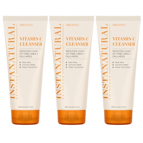 InstaNatural Vitamin C Cleanser Face Wash, Brightens and Reduces Signs of Aging, Fine Lines and Uneven Texture, with Coconut Water and Aloe Vera, 6.7 FL Oz - 3 Pack