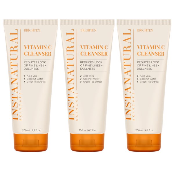 InstaNatural Vitamin C Cleanser Face Wash, Brightens and Reduces Signs of Aging, Fine Lines and Uneven Texture, with Coconut Water and Aloe Vera, 6.7 FL Oz - 3 Pack