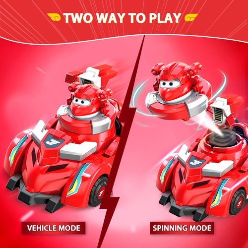 Super Wings Race Car Toys, 5 in Jett Spinning Tops and Race Car Toys for Kids, 2-in-1 Mode Vehicle Toys Cars for 3 4 5 6 7 8 Year Old Boys