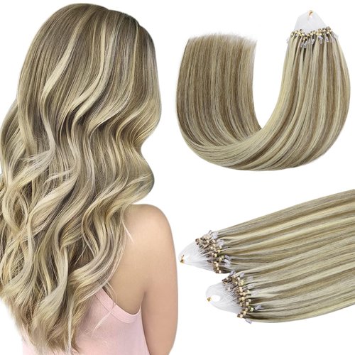 DOORES Microlink Hair Extensions Human Hair, Ash Brown to Platinum Blonde 18 Inch 50g/50s, Beaded Hair Extensions silky Straight Remy Hair Extensions