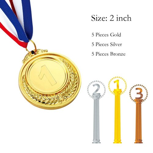 Haploon 15 Pcs Winner Gold Silver Bronze Medals, Olympic Style Medal Award Medals Bulk, Metal Acheivment Medal for Kids Youth