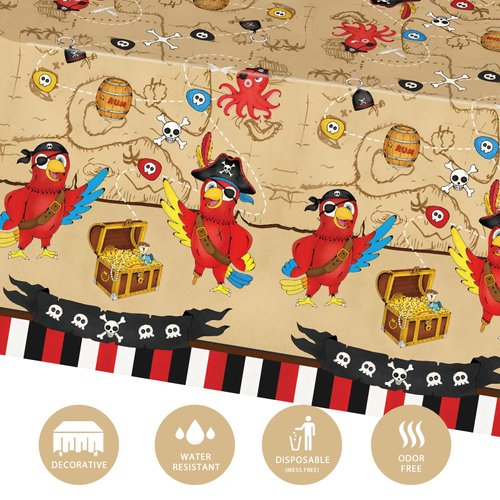 WERNNSAI Pirate Party Tablecloth - 1 Pack 54'' x 108'' Pirate Party Supplies Disposable Island Treasure Map Tablecover Rectangular Nautical Party Decoration for Kids Pirate Theme Dining Table Cover