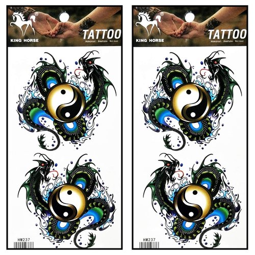 Tattoos 2 Sheets Beautiful Dragon Yin yang Temporary Tattoos Stickers Fake Body Arm Chest Shoulder Tattoos for Teens Men Women