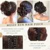 Claw Clip Messy Bun Hair Piece Curly Wavy Faux Hair Bun Extensions Synthetic Chignon Tousled Updo Hair Scrunchie Claw Clip Ponytail Hairpieces for Women（#Black Mix Medium Brown）