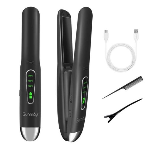 SUNMAY Cordless Hair Straightener Flat Iron, 2 in 1 Mini Portable Straightener & Curler for Touch-ups, 30S Fast Heat Up Ceramic Flat Iron with 4800mAh Battery, Anti-Scald, Travel Size Preferred Gifts